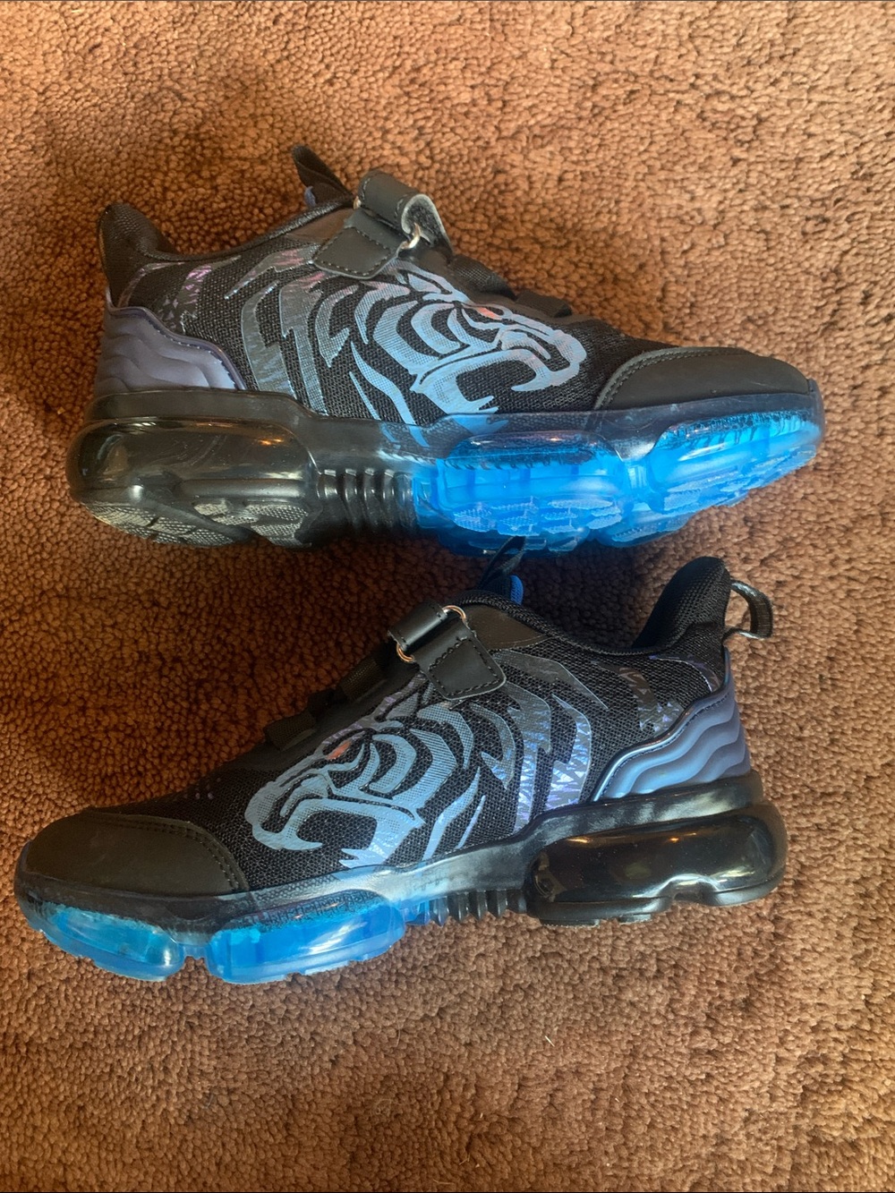 Kids Black and Blue Sneakers with Tiger Design